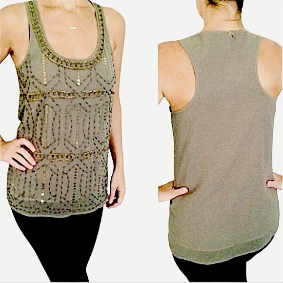 Fossil olive green and gold beaded and sequin top - Picture 1 of 16